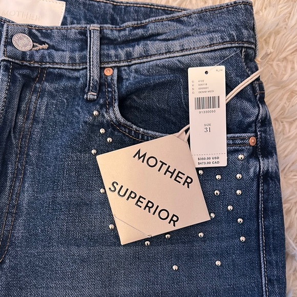 NWT MOTHER the Insider Flood high rise crop denim with stud details - Picture 8 of 13